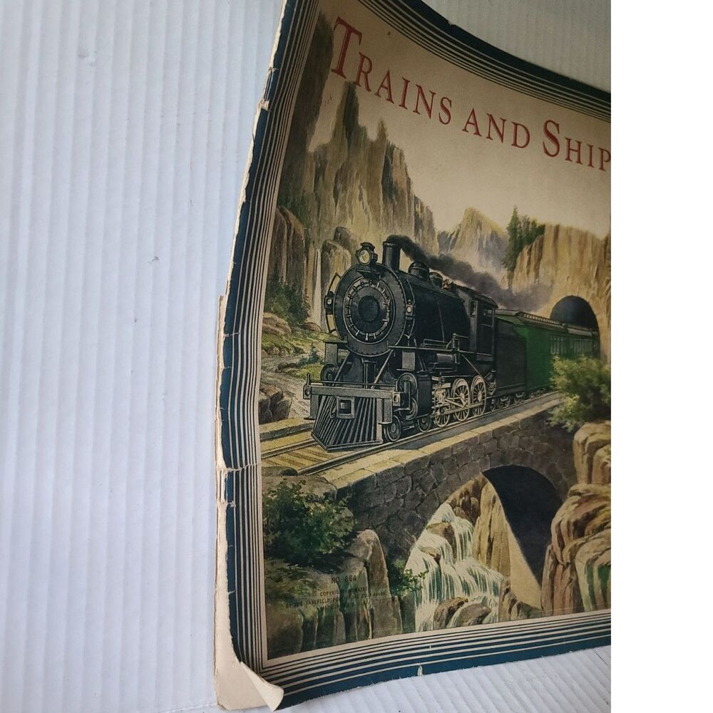 Trains and Ships Children's Lithograph 1932‎ Book Saalfield Publishing Co. - Picture 5 of 5